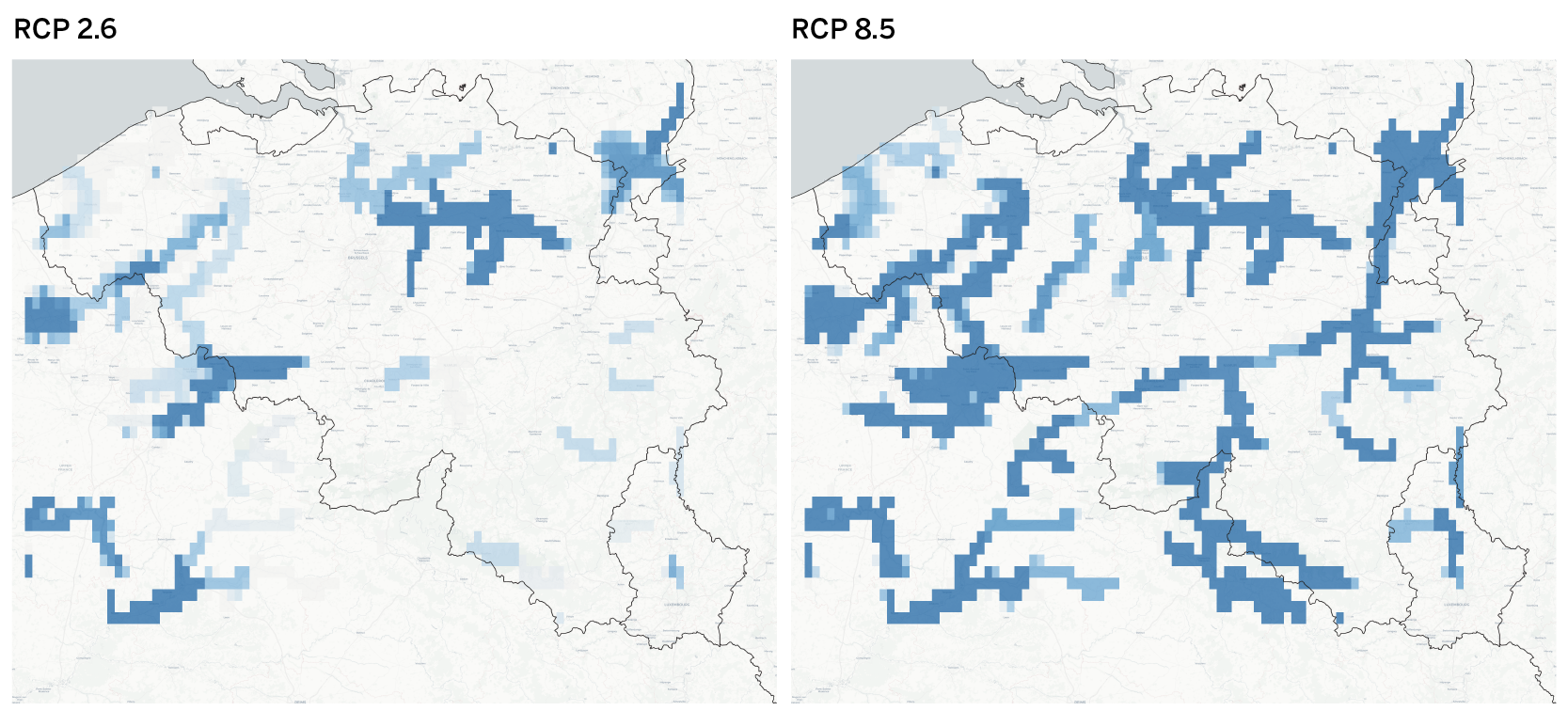 FIGURE 2 PROFONDEURS D'INONDATION 2024-2060 POUR DIFFÉRENTES VALEURS RCP